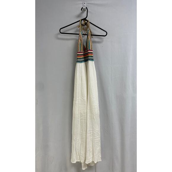 ELAN Tropical Halter Maxi Sundress Cover Up Boho Breeze Resort White Women's S - Picture 5 of 12